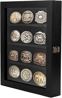 NBEADS Wooden Belt Buckle Display Case,13x15.75x2.36 Inch Wall Mount Shadow Box with Acrylic Visible Window Belt Buckle Collector's Display Frame for Collectibles Home Décor Picture Frame