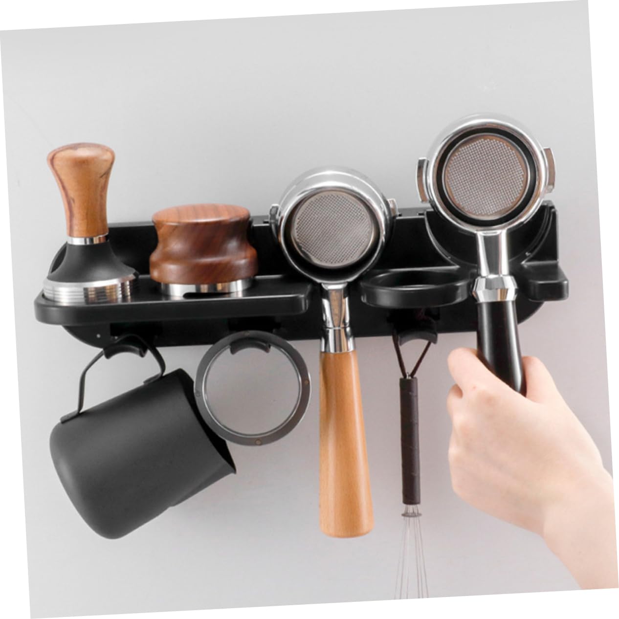 MAGICLULU Wandregal für Kaffeesiebträger Espressoregal mit Siebträgerhalter Aufbewahrungsregal Kaffeesiebträger Selbstklebendes Edelstahl-wandregal Kaffeezubehör-organizer für Espressobar