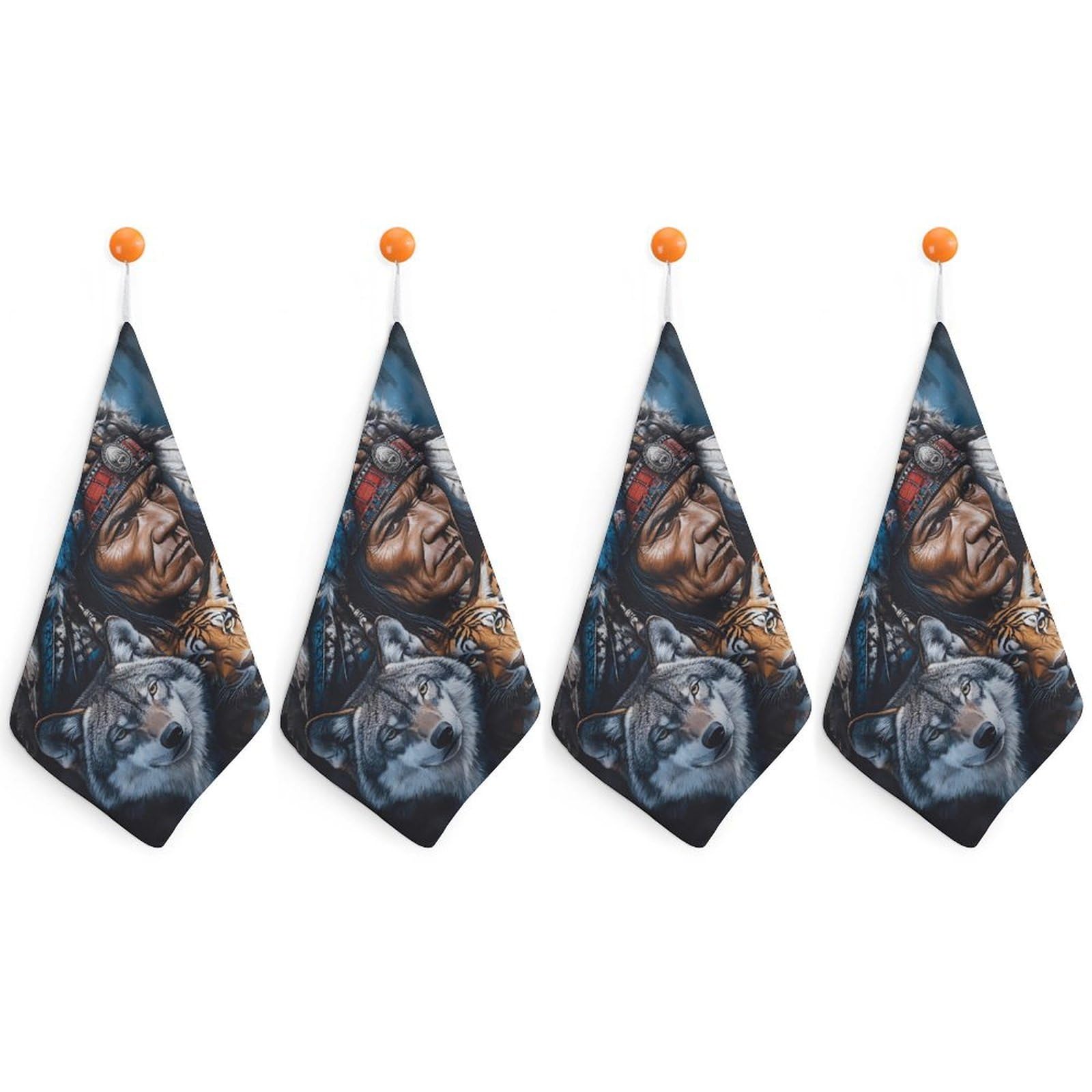 TXFBTRFSA Indian Chief Tiger Wolf Hand Towels with Hanging Loop Kitchen Towel Handkerchiefs Cleaning Cloths