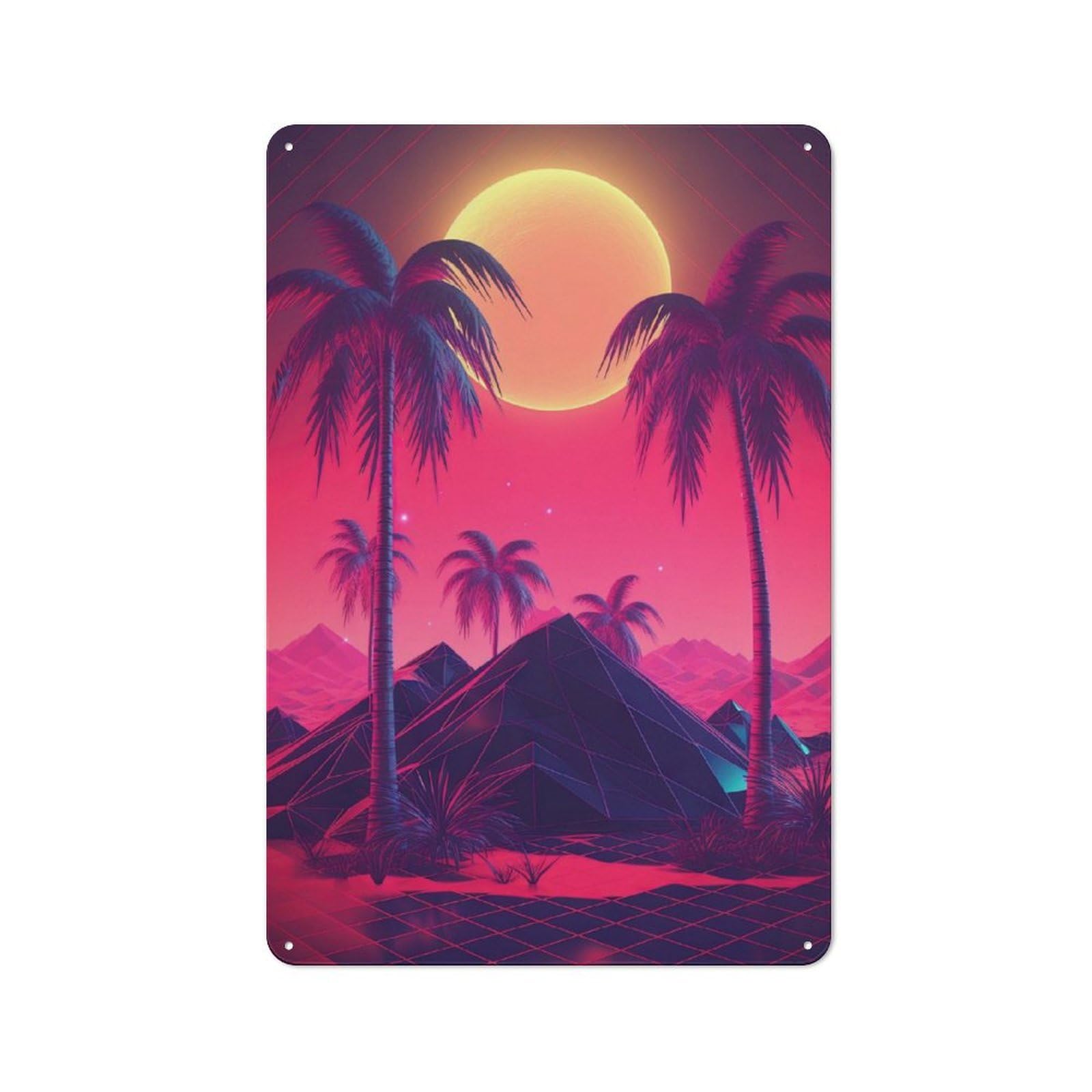 Junmoney Synthwave Sunset Melodies Rustic Tin Sign 30X20cm For Living Room Or Hallway, Suited To Living Room Decor Lovers