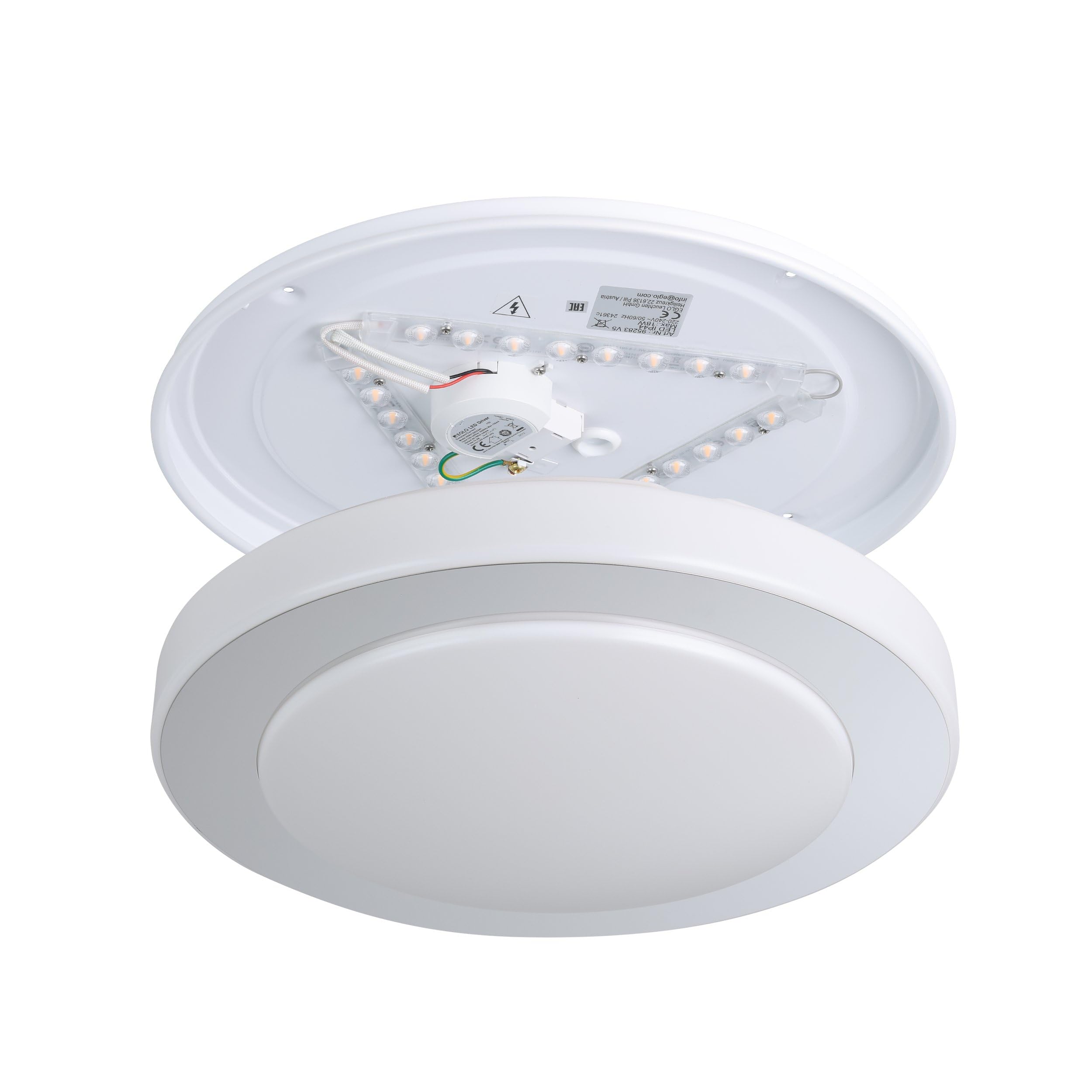 EGLO LED Deckenlampe Carpi, Deckenleuchte Bad, Badezimmer Lampe aus Metall in Chrom und Kunststoff in Weiß, Feuchtraumleuchte warmweiß, IP44, Ø 38,5 cm | Badezimmer Lampe aus Metall in Chrom und Kunststoff in Weiß, Feuchtraumleuchte warmweiß, IP44, Ø 38,5