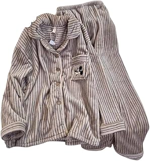 بيجامة شتوي قطيفة مخططة ناعمة بفري سايز مريح