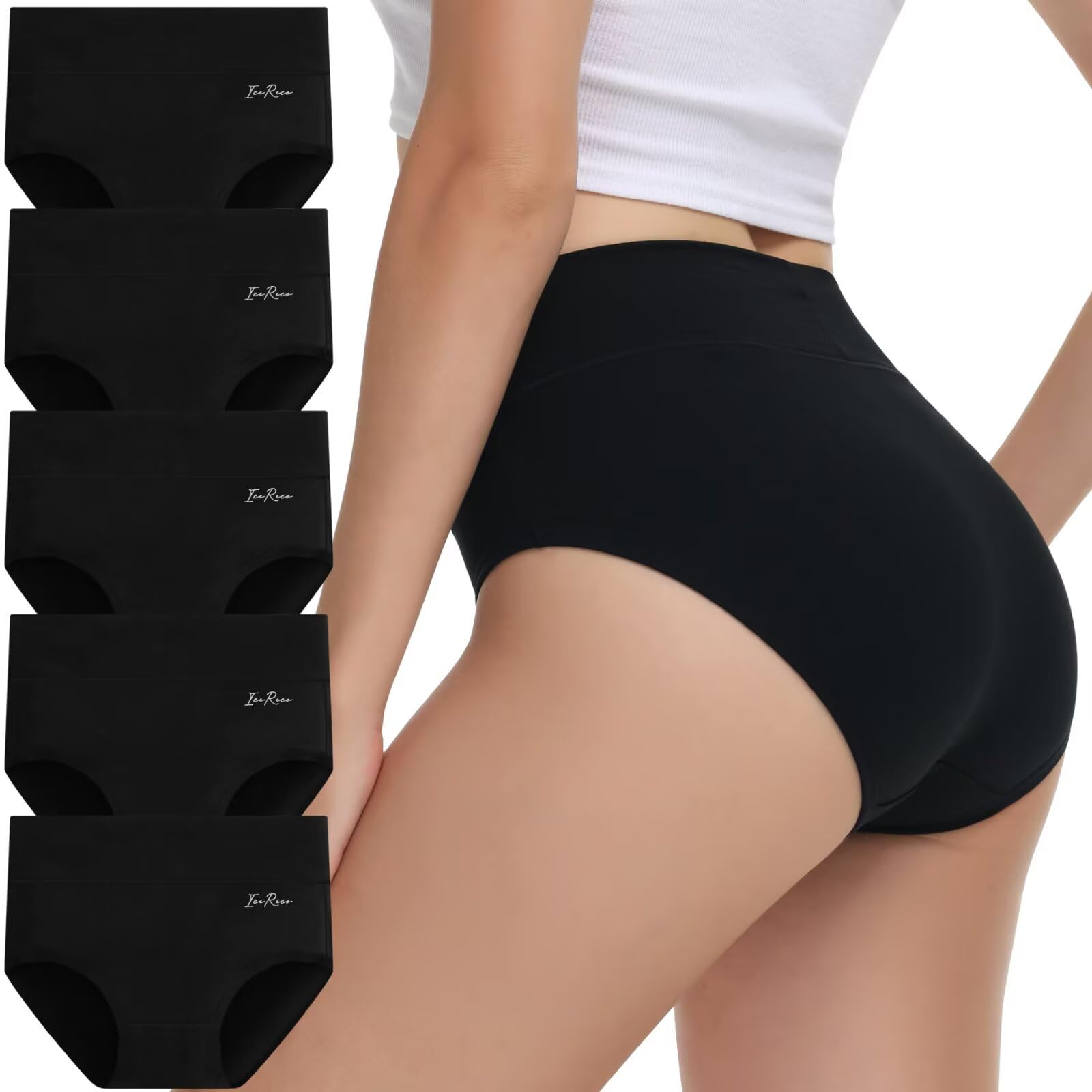 IceReco Mutande Donna Cotone Vita Alta Pacco da 5 Slip Donna Elasticizzato Comode Sexy Morbide Mutandine