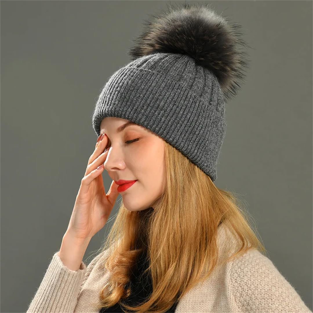 Wvapzxx Cappello Invernale Da Donna Cappello Con Pompon In Pelliccia Rimovibile Cappello In Maglia Di Lana Cappello Con Pompon In Pelliccia Ragazze