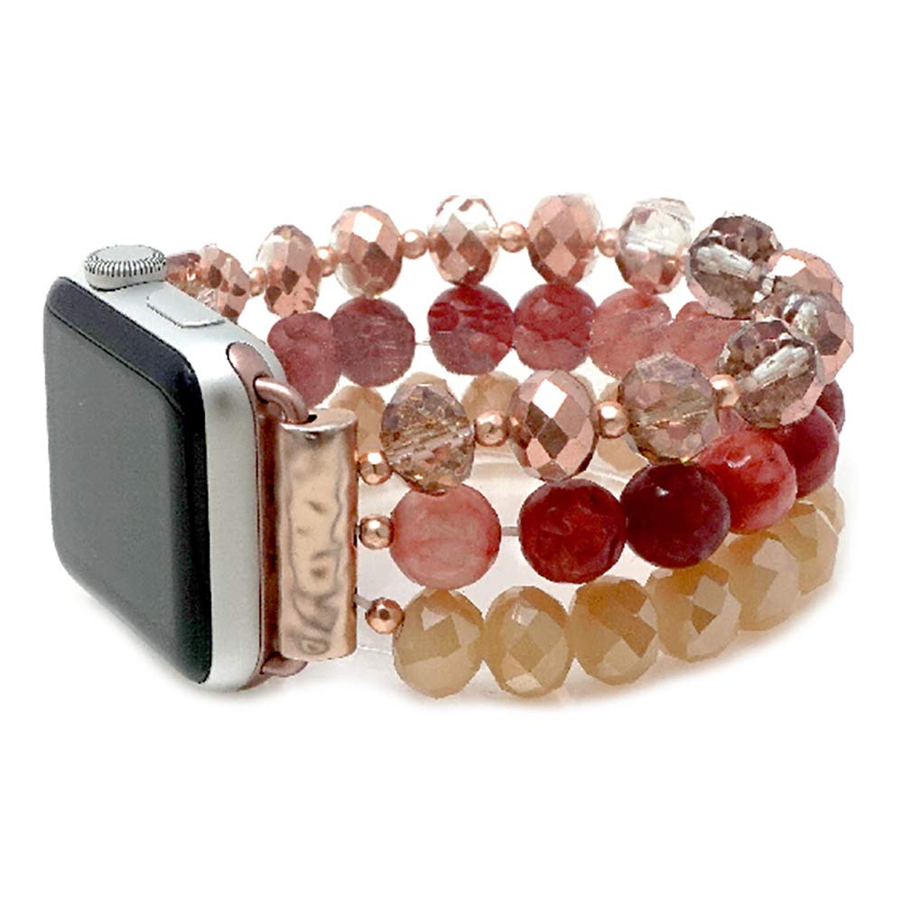 Emulily Compatible with Apple Watch Triple Strand Natural Stone Bead Band 38/40 mm