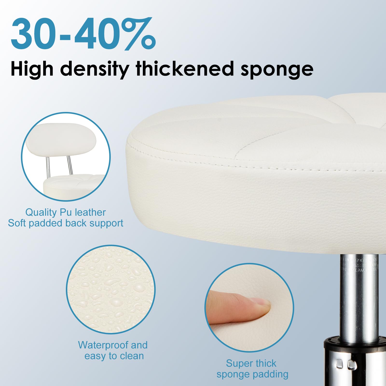 White Rolling Stool with Back Support -5
