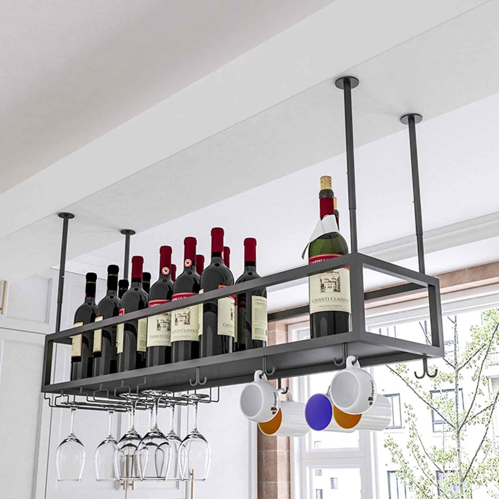 Étagère de plafond pour verres à vin et bouteilles suspendue avec hauteur réglable