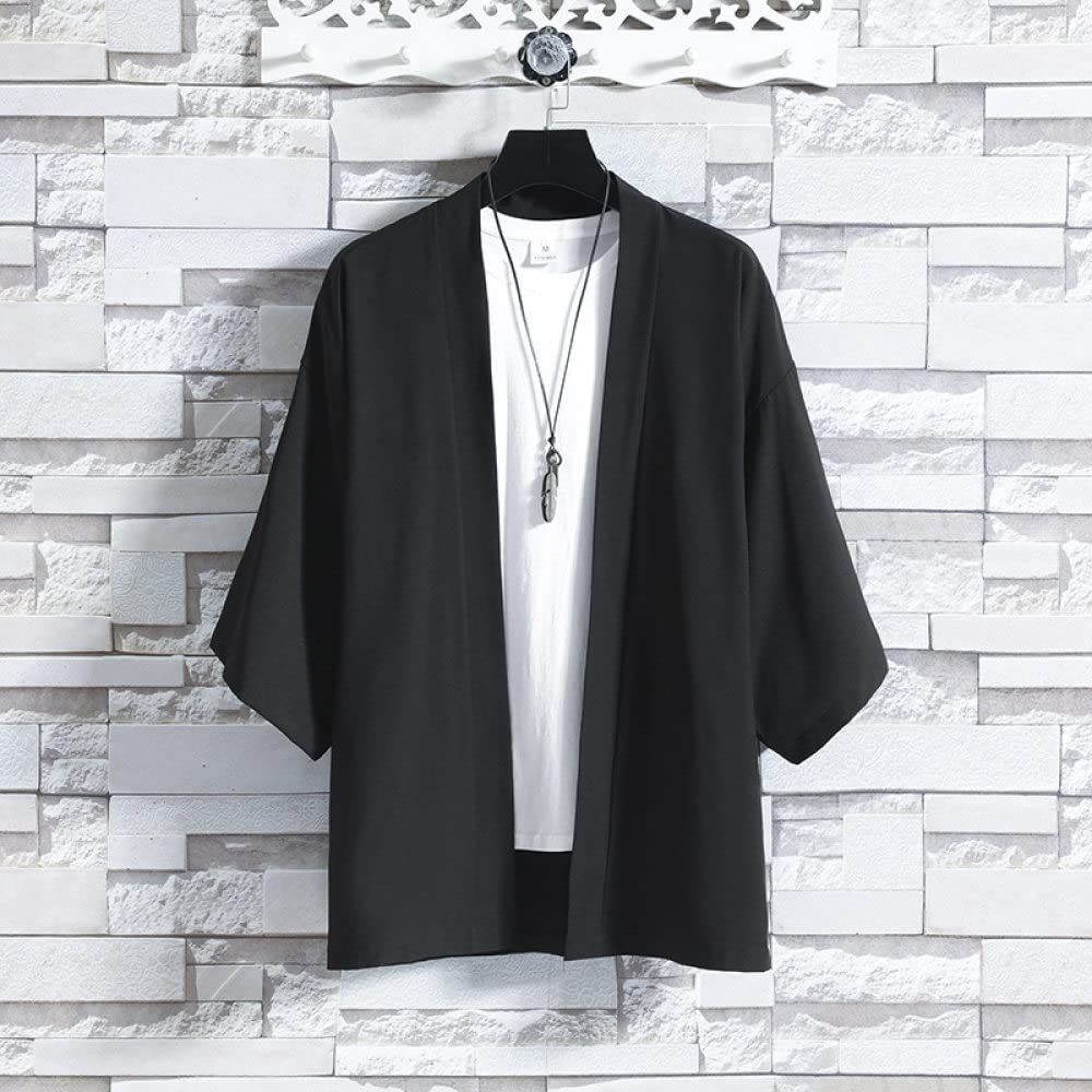 VOIO Kimono Japones, Kimono Cardigan para Hombre Oriental Liso Tradicional Frente Abierto Kimono Chaqueta Negra Verano Playa Aloha Camisa Ligero Hawaii Traje De Baño Encubrimientos