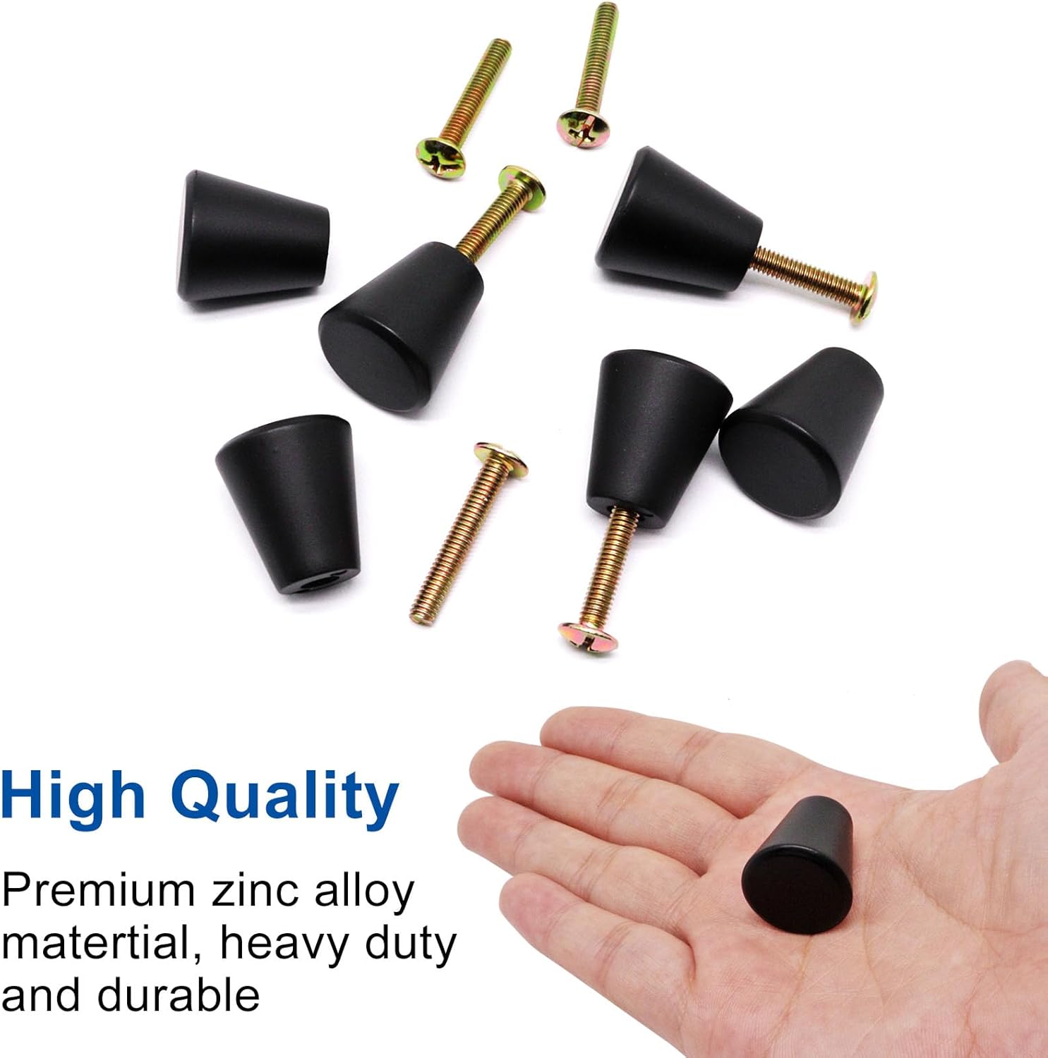 Black Cabinet Knobs, 3/4 inch Drawer Knobs Cone Dresser Knobs Matte Black Drawer Pulls Dresser Handles for Kitchen Cupboard Closet (Black,12)