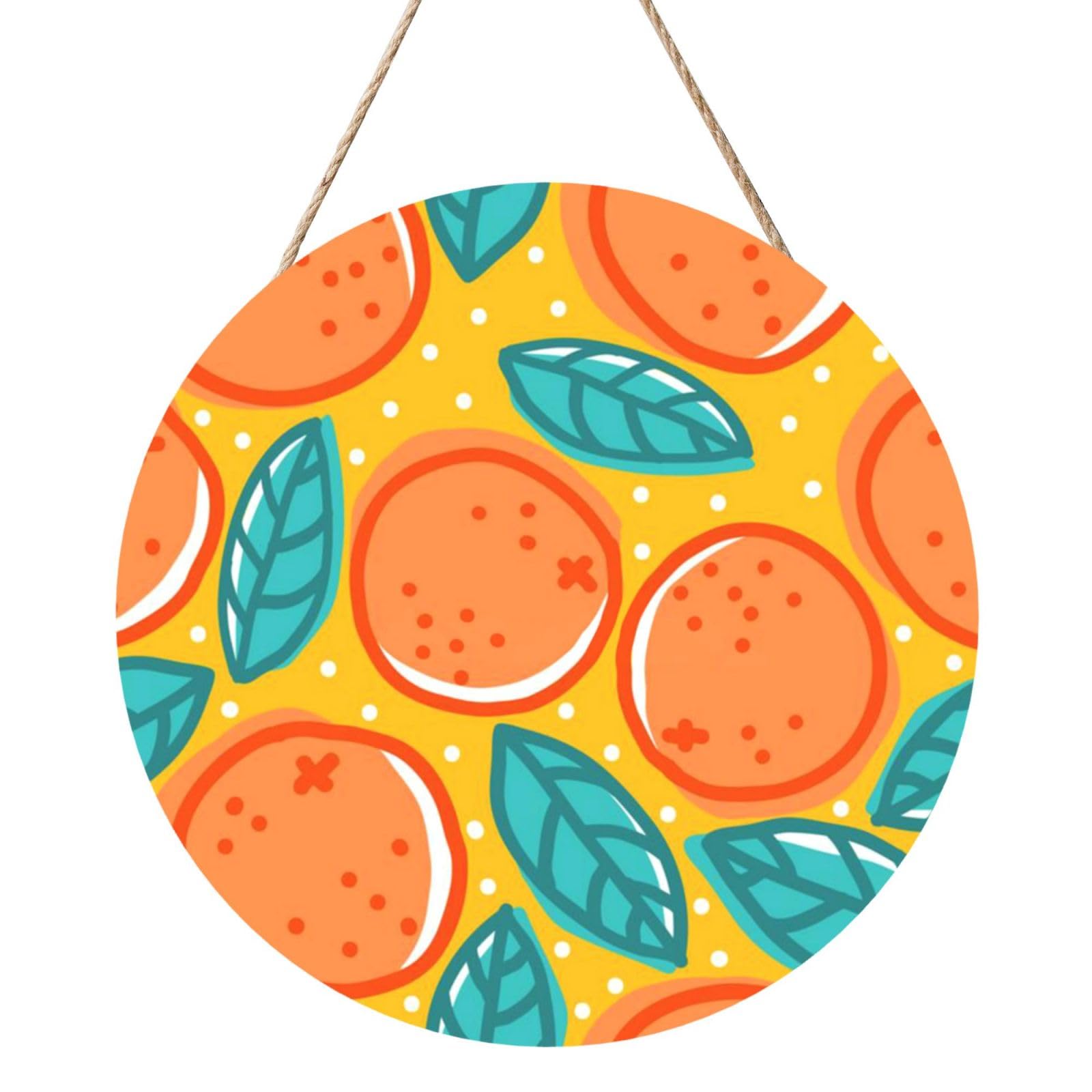InOmak Retro Pattern With Oranges, Round Wood Panel Painting 12 in, Wall Hanging Painting For Home