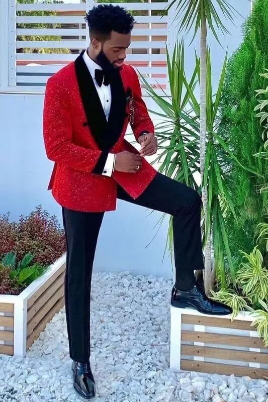 Men's Sequin Suits Sparkly 2 Piece Tuxedo Suit for Men Wedding Prom Slim Fit Solid Blazer Jacket Pants Sets3