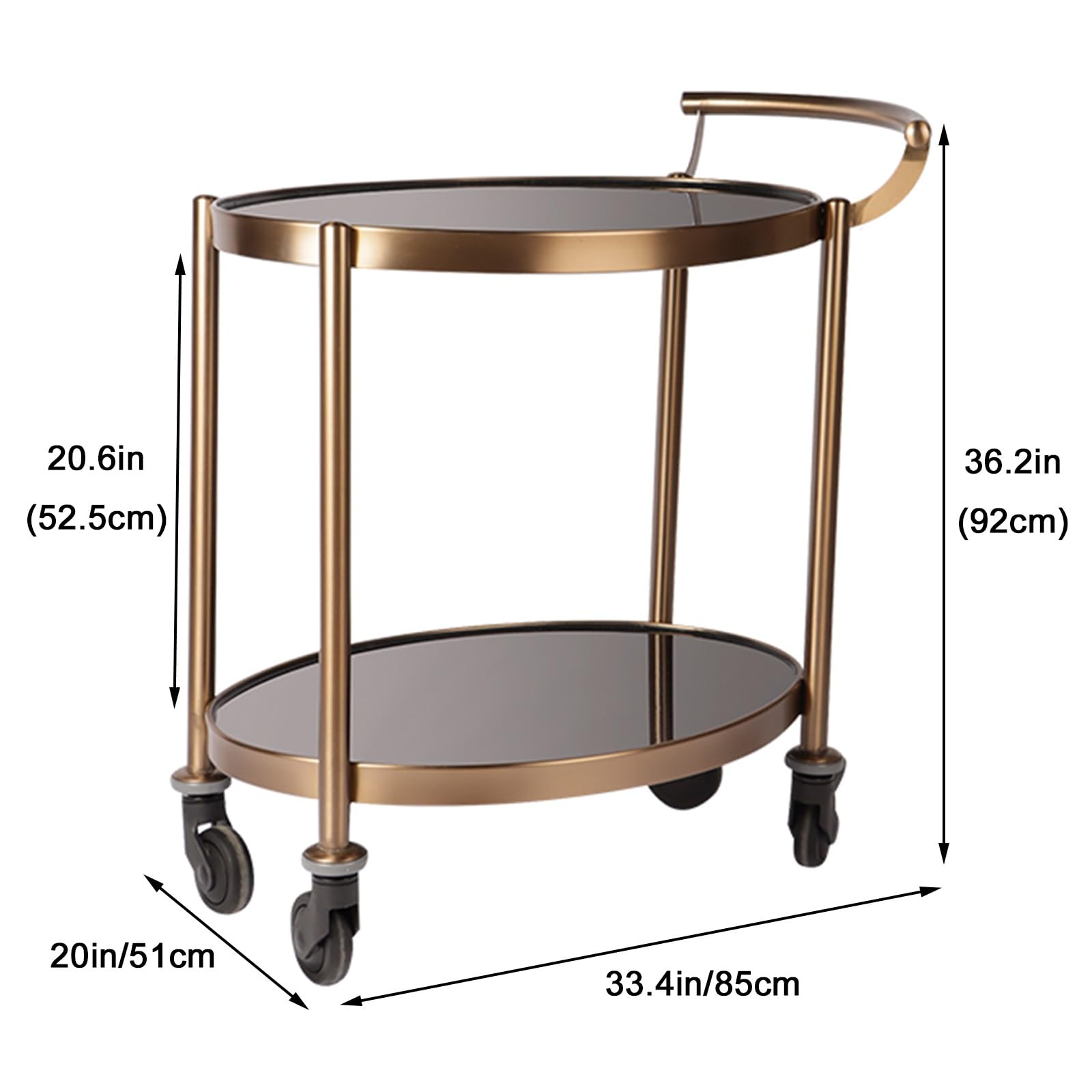 Barwagen für Zu Hause, Goldene Barwagen mit 2-stufigen Glasregalen, Servierwagen Auf Rädern für Die Hausbar für Spirituosen und Alkohol, Weinwagen Auf Rädern für Küche, Drinnen und Draußen(Golden yell