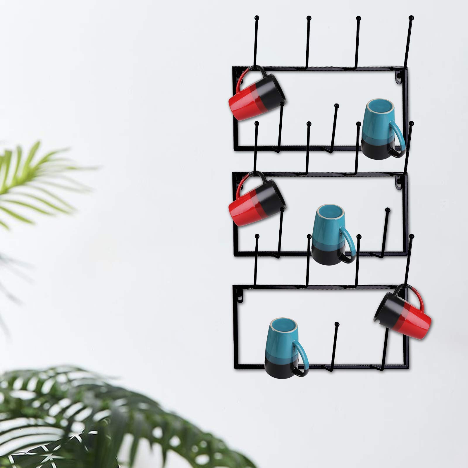 Jucoan 3 Pack Metal Coffee Mug Rack, Wall Mounted Coffee Mug Holder Cup ...