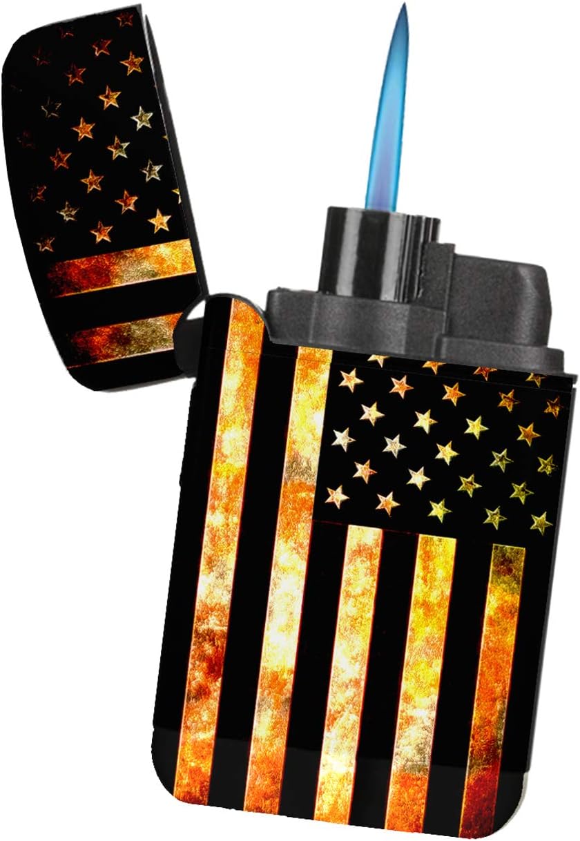 American Flag Grunge Metal - Sunshine Cases Matte Black Rubber Grip Flameless Turbo Pocket Lighter