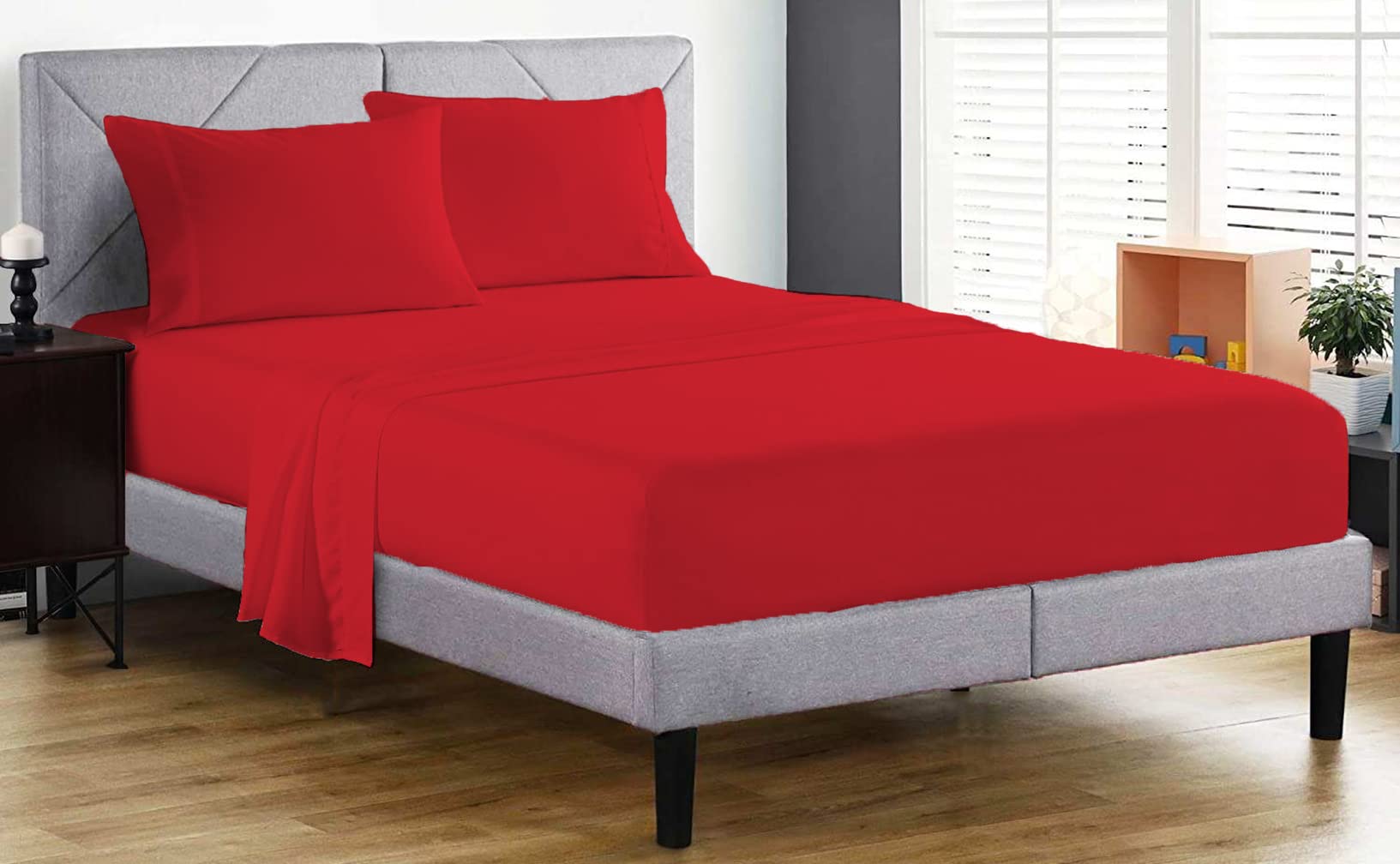 Fitted Sheet 100% Egyptian Cotton 200 Thread Count 25cm Deep Fitted Bed Sheet Hotel Quality Soft & Crisp Cotton Bedding Set (Red, Single)