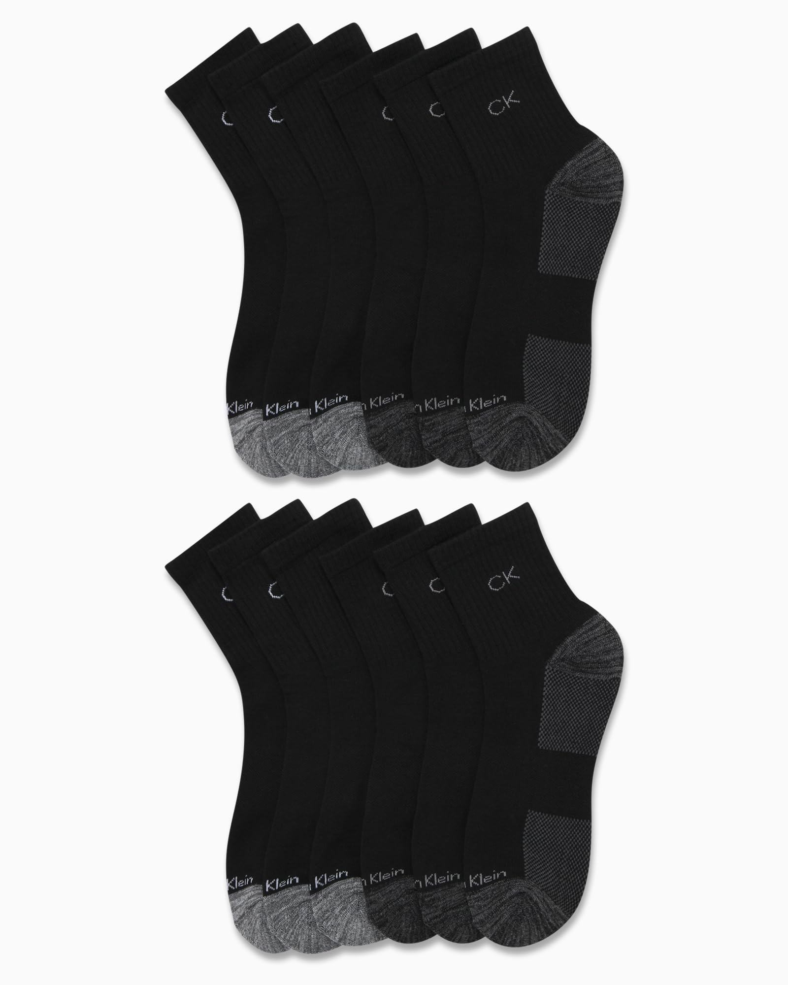 Calvin Klein Herren High Quarter Socken – 12er-Pack, atmungsaktiv, gepolstert, athletische Performance, Crew-Socken für Herren (Größen: 40-47), Schwarz, 39-46 EU