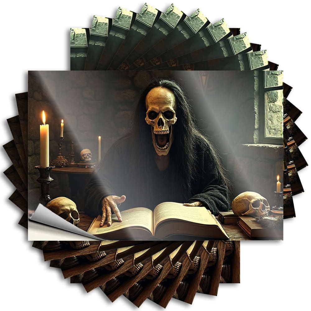 Tattoo Gaming Room Accessories Custom Stickers, Window Waterproof A Skeletal Figure Reads an Ancient Book By Candlelight for Hydro Flask | Funny Vinyl Decals for Adulting Holiday(6X9CM)