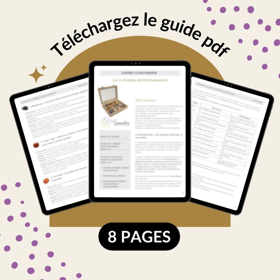 Coffret 12 Pierres Naturelles de Lithothérapie – Kit Énergie & Bien-Être avec Boîte de Rangement, Pochette, Guide PDF – Débutant & Passionné
