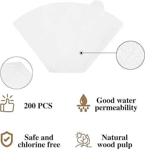 Miniatura 4 de Filtros de café de papel, 200 unidades, desechables, para café preparado a mano (blanco, grande)