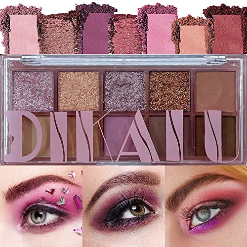 May Foltren Pink Purple Gold Brown Glitter Shimmer Eyeshadow Palette, 10 Colors Eye Shadow Makeup Palettes, High Pigmented Waterproof Blendable Long Lasting Eye Palette (03#) #TOP21