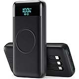 Wireless Portable Charger 40800mAh with 3 Built-in Cables,7-in-1 15W Wireless Charging Power Bank,25W PD QC 4.0 Fast Charging USB C LCD Display Battery Pack for iPhone 17/16/15/13,Samsung,Android etc