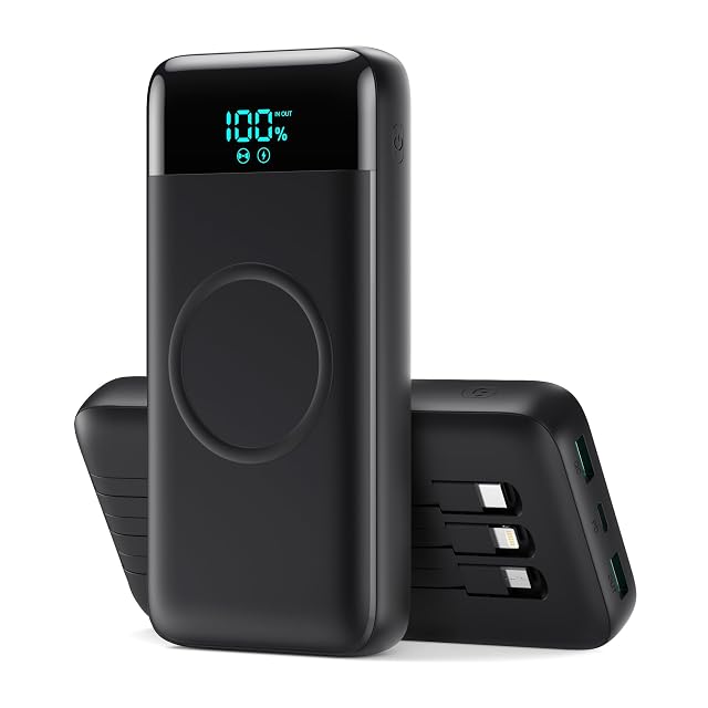 Wireless Portable Charger 40800mAh with 3 Built-in Cables 7-in-1 15W Wireless Charging Power Bank 25W PD QC 4