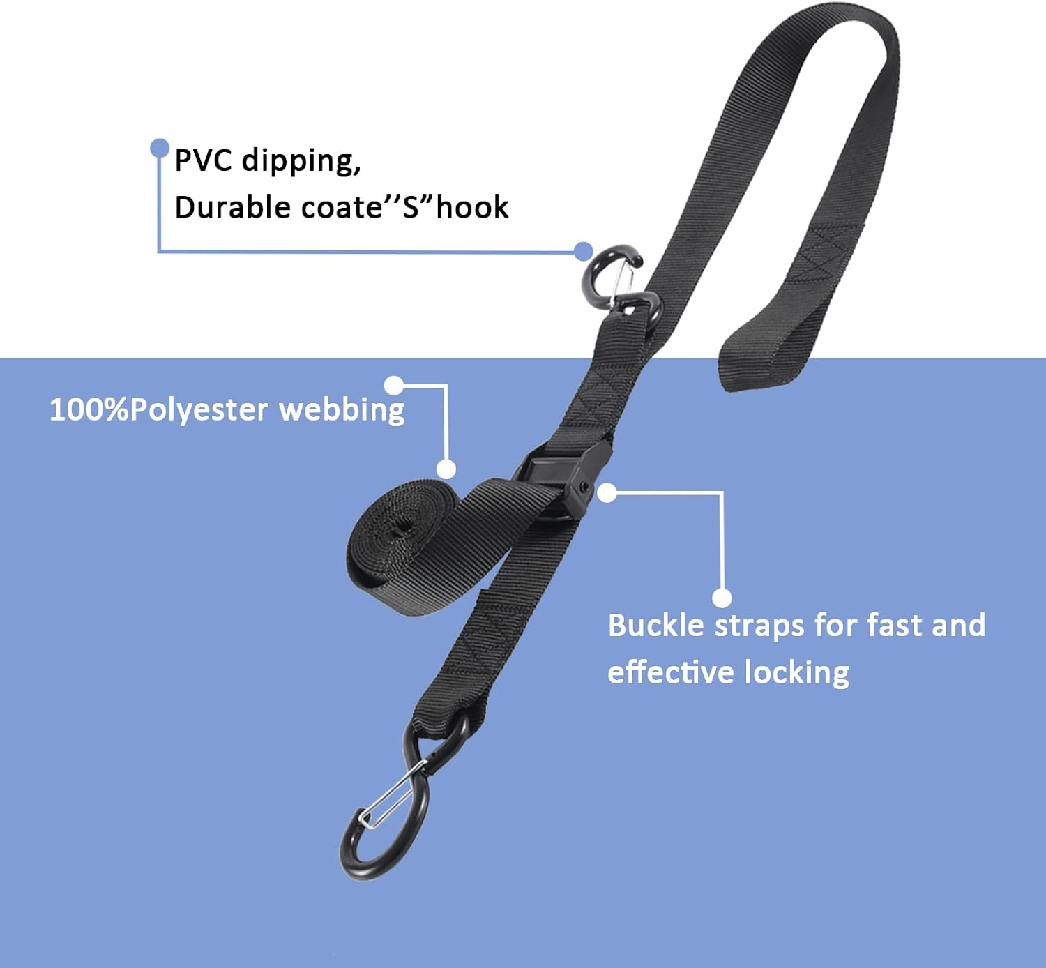 Motorcycle Handlebar Tie Down Dirt Bike Straps, Short Cam Buckle Tie Down Strap with S Hook and Soft Loops for Boat, Kayak, Truck, Trailer, Dirt Bike, Car Secure Straps 2Pcs (1.5" x 8Ft)