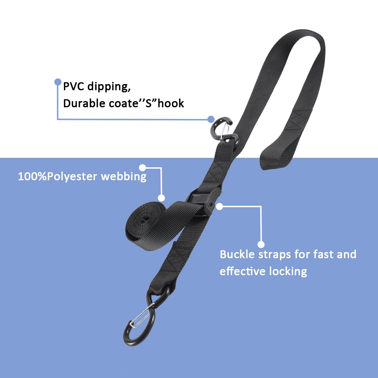 Motorcycle Handlebar Tie Down Dirt Bike Straps, Short Cam Buckle Tie Down Strap with S Hook and Soft Loops for Boat, Kayak, Truck, Trailer, Dirt Bike, Car Secure Straps 2Pcs (1.5" x 8Ft)