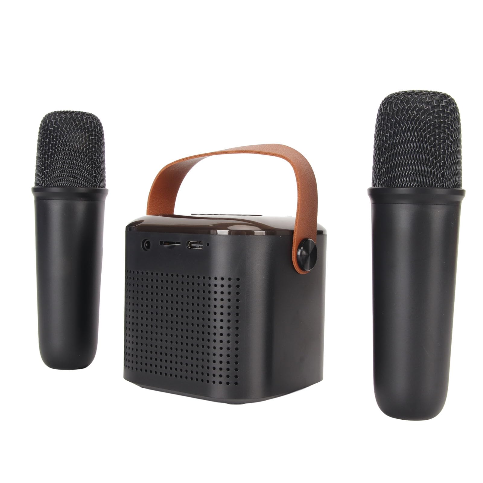 Mini Máquina de Karaoke, Diseño Moderno, Altavoz, Kit de Micrófono, Luz RGB para TV Doméstica (Negro)