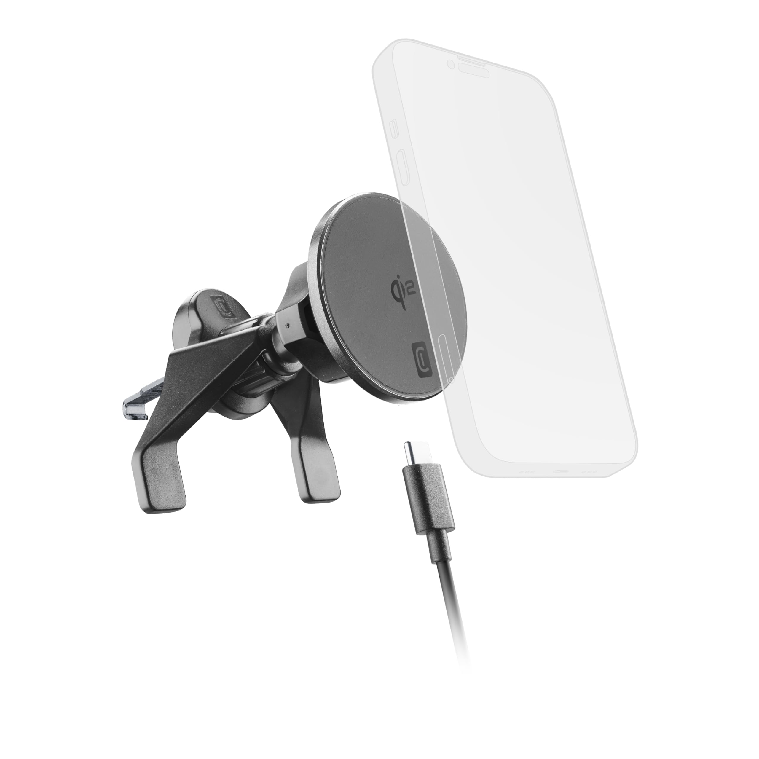 cellularline Mag Qi2 Wireless Holder, Supporto Auto con Ricarica Magnetica 15W, Compatibile MagSafe e Qi2, Installazione a Ventosa o Bocchette, Mag Ring Incluso, Cavo USB e Dima