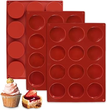3-Pack Silicone Egg Molds - 2.1x0.85 Inch Round English Muffin & Breakfast Sandwich Maker, Reusable Non-Stick Baking Pan for Egg Patties, Whoopie Pies, Oven Safe 3Pc-12cups