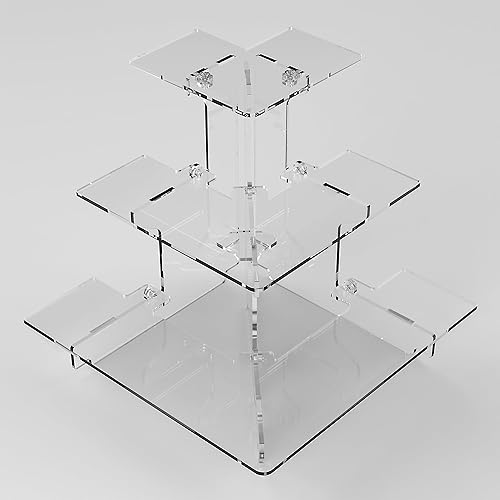 Vista 16 de ACOMPATIBLE Estante de exhibición de acrílico para figuras Amiibo Funko POP, soporte de 3 niveles para cupcakes, postres, organizador de perfumes