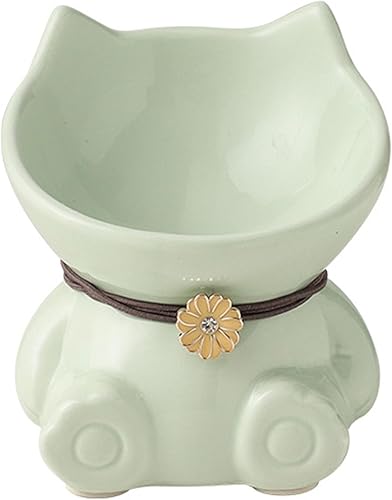 Cuencos elevados de cerámica para gatos de interior de 5.8 pulgadas, lindos cuencos elevados de comida verdes inclinados de 15, aptos para