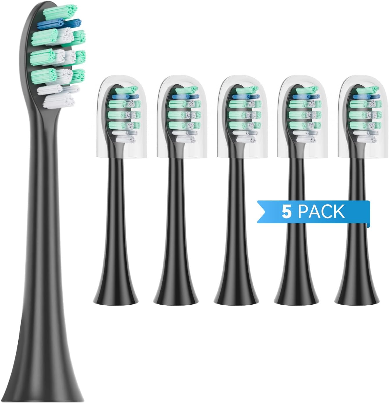 HEYAXA Water Flosser & Ultrasonic Electric Toothbrush Combo 2411WF, Replacement Toothbrush Heads, 5 Pcs, Black