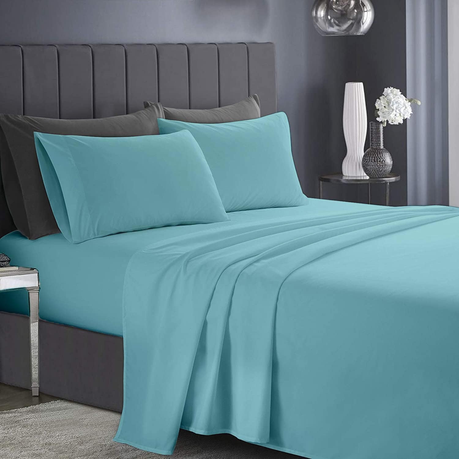 RISHAHOME 3 Piece Bedsheet Set Queen Size |Light Blue Colour|1 Flat Bedsheet - 220x240 cm, 2 Pillowcases - 50x75 cm|Non allergic Microfiber for year-around use.