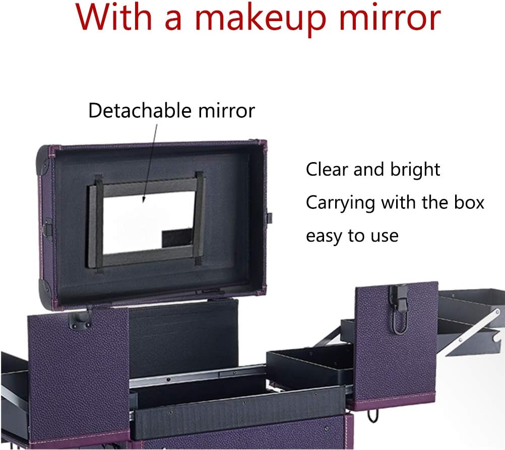 PVC Trolley Cosmetic Case Professional Large-Capacity Waterproof and Wear-Resistant with Universal Wheel Makeup Nail,Black (Pink)