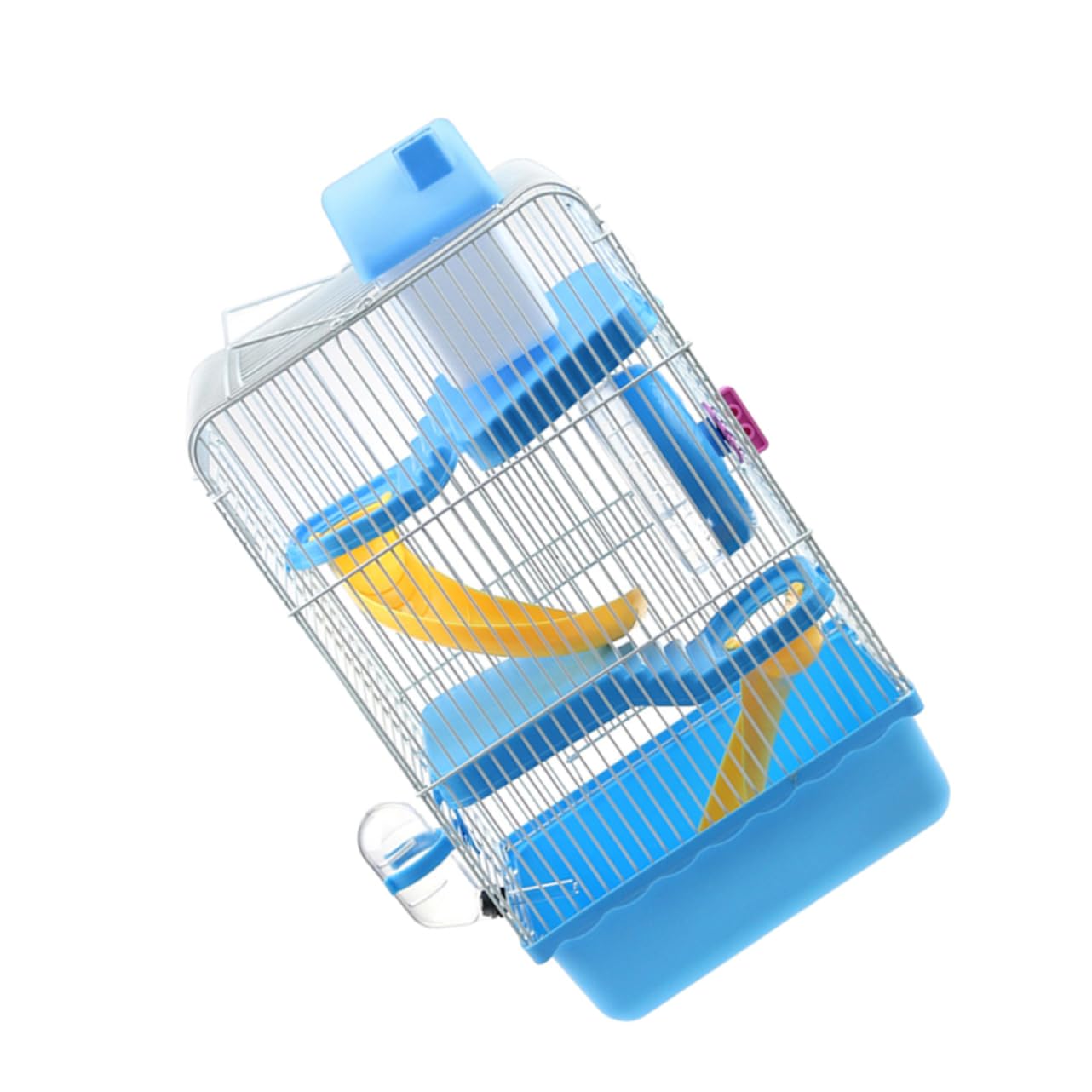 Dreistöckiger Hamsterkäfig Villa Käfig aus Pp und Eisen | 23 X 17x45cm, Blaues Haustierhaus mit Laufrad und Auslaufsicherer Trinkflasche