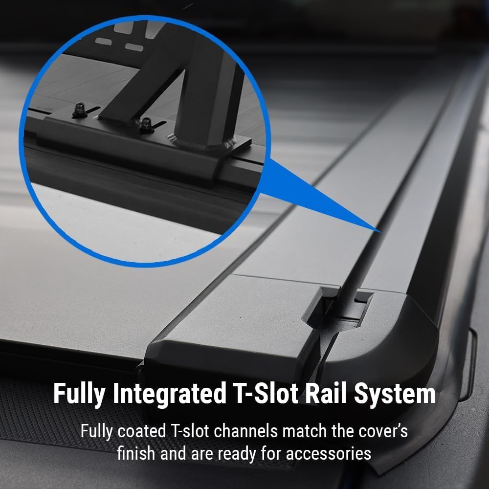 SyneticUSA Automatic Retractable Truck Bed Cover for Ford F250 F350 (2008-2025) Fits 6'10" FT | Aluminum Slats Tonneau, Waterproof Locking, Heavy Duty Low Profile | One Person Install Bed Cover