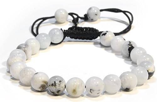Vista 161 de Adjustable Crystal Bracelet – Gemstone Bead Bracelet with Adjustable Macrame String – Chic Gemstone Bracelet for Men and Women – 8mm Round Healing