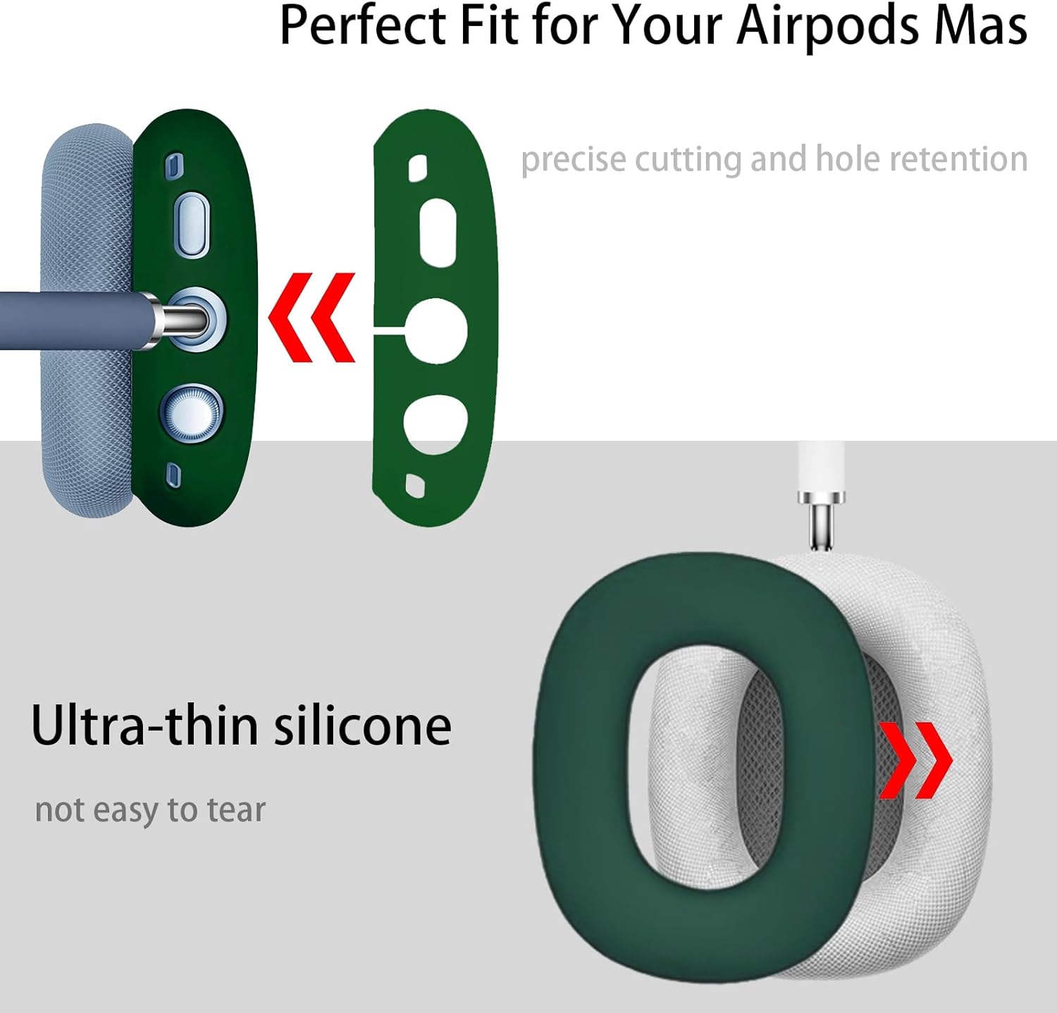 Silicone Case Cover for AirPods Max Headphones，Anti-Scratch Ear Cups Cover/Ear Pad Case Cover/Headband Cover 3 in 1 Accessories Silicone Protector for Apple AirPods Max（Dark Green） - Image 4