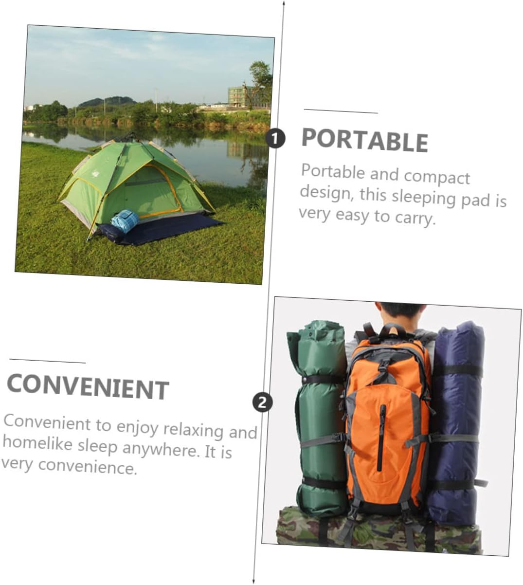 Portable Inflatable Camping Sleeping Pad with Pillow Wear Resistant Lightweight Mat for Outdoor Hiking Picnic Tent Use Warm Insulation Convenient Design for Single Person