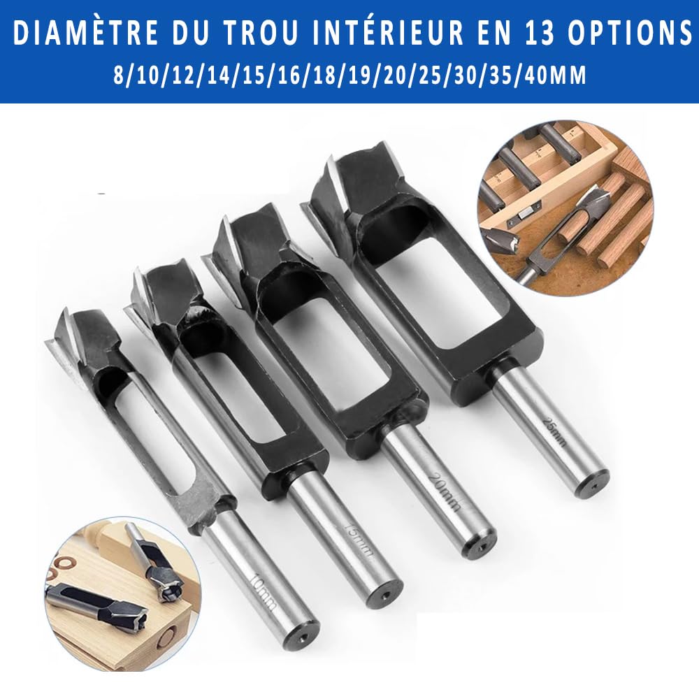 Broca de espiga profunda para trabajos de carpintería - Diámetro: 8 mm, 10 mm, 12 mm, 14 mm, 15 mm, 16 mm, 18 mm, 19 mm, 20 mm, 25 mm, 30 mm, 35 mm, 40 mm
