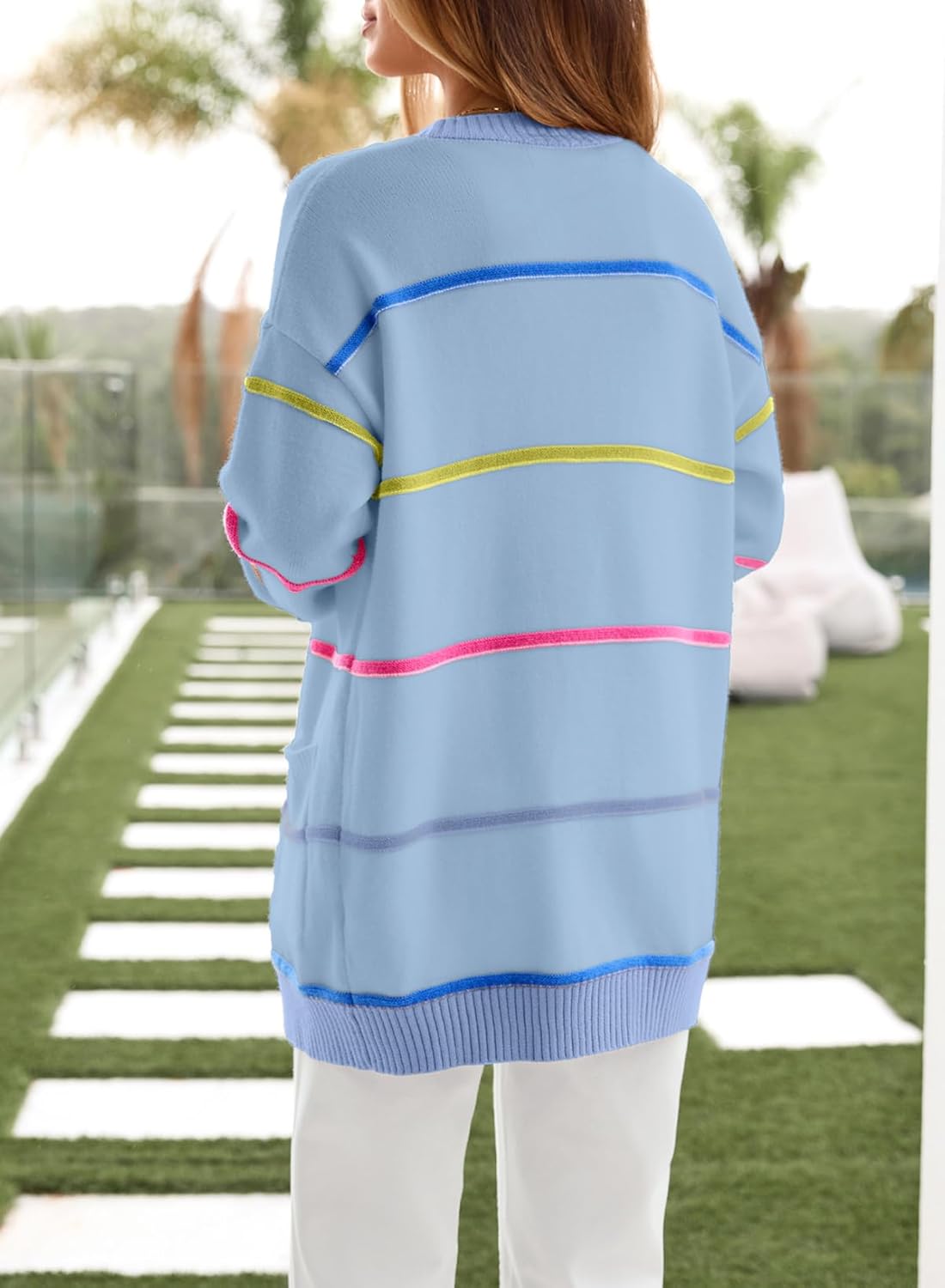 Sidefeel Cardigan Sweaters for Women Lightweight Striped 2025 Long Sleeve Open Front Loose Knit Sweaters Clothes - Image 4