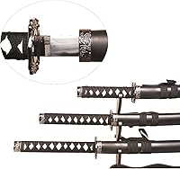 Vista 6 de Sword Valley Authentic Hanakiri Samurai Sword 3-Piece Set with 3-Tier Display Stand - Dragon Engraved Scabbards, Stainless Steel Blades, Waxed