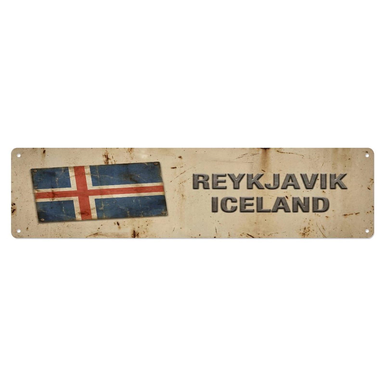 Tgrcjimh Style Metal Tin Sign Vintage Reykjavik Iceland Flag Decor Rustic Travel