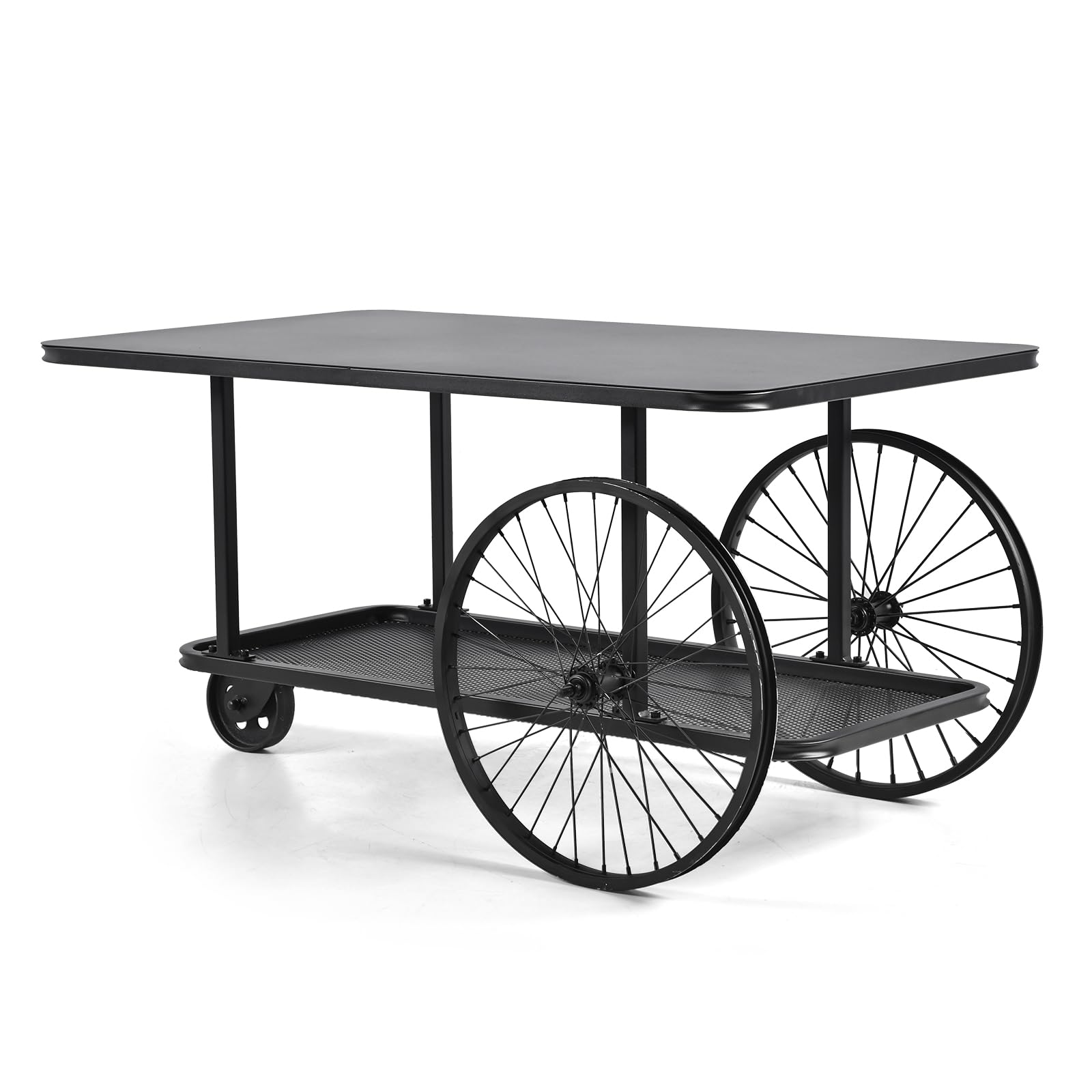 BOKKOLIK Industrial Metal Coffee Table in Living Room Rustic Mobile Serving Cart for Home Kitchen Retro Side Table with Storage Shelf 21.6inch Height