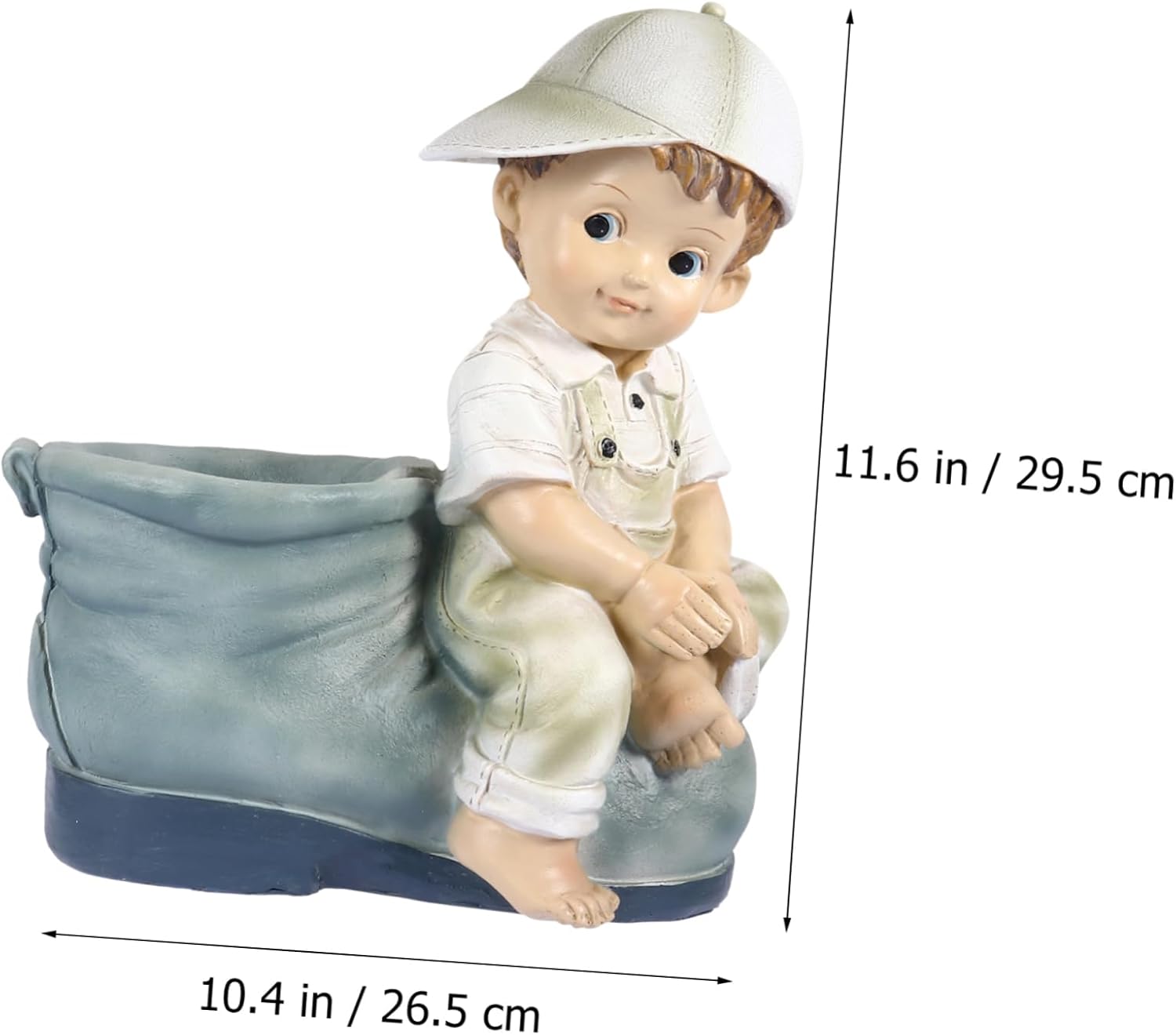 Sosoport Garden Figure Resin Sculpture Cartoon Boy Decorative Craft with Flower Pot for Outdoor Indoor Bonsai Decor Ornament for Room Bedroom and Office