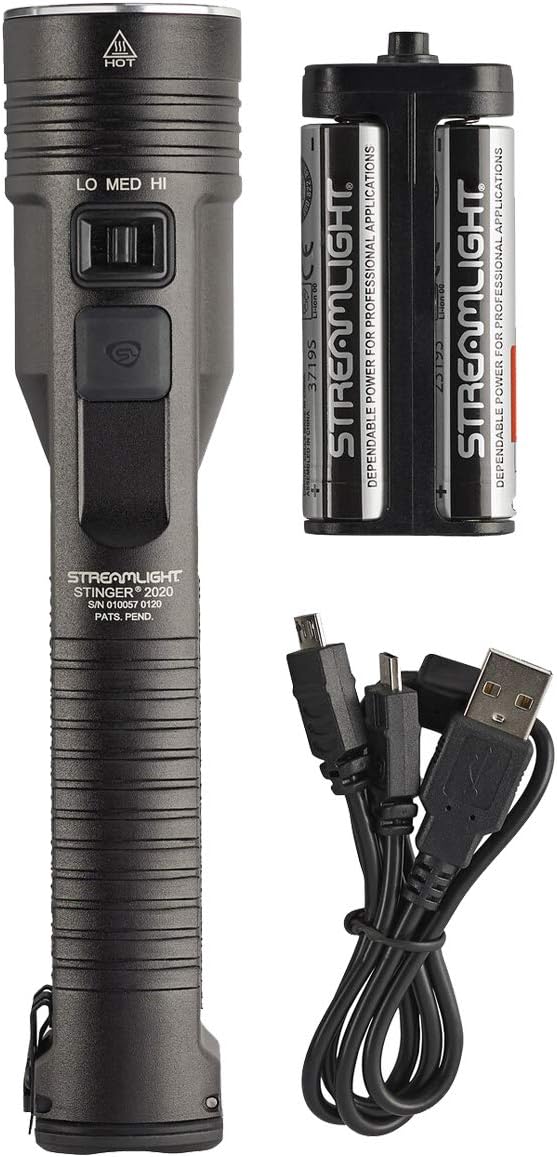 Streamlight 78101 Stinger 2020 Rechargeable Flashlight with 120V AC/12V DC 1 Holder Charger, Black - - 