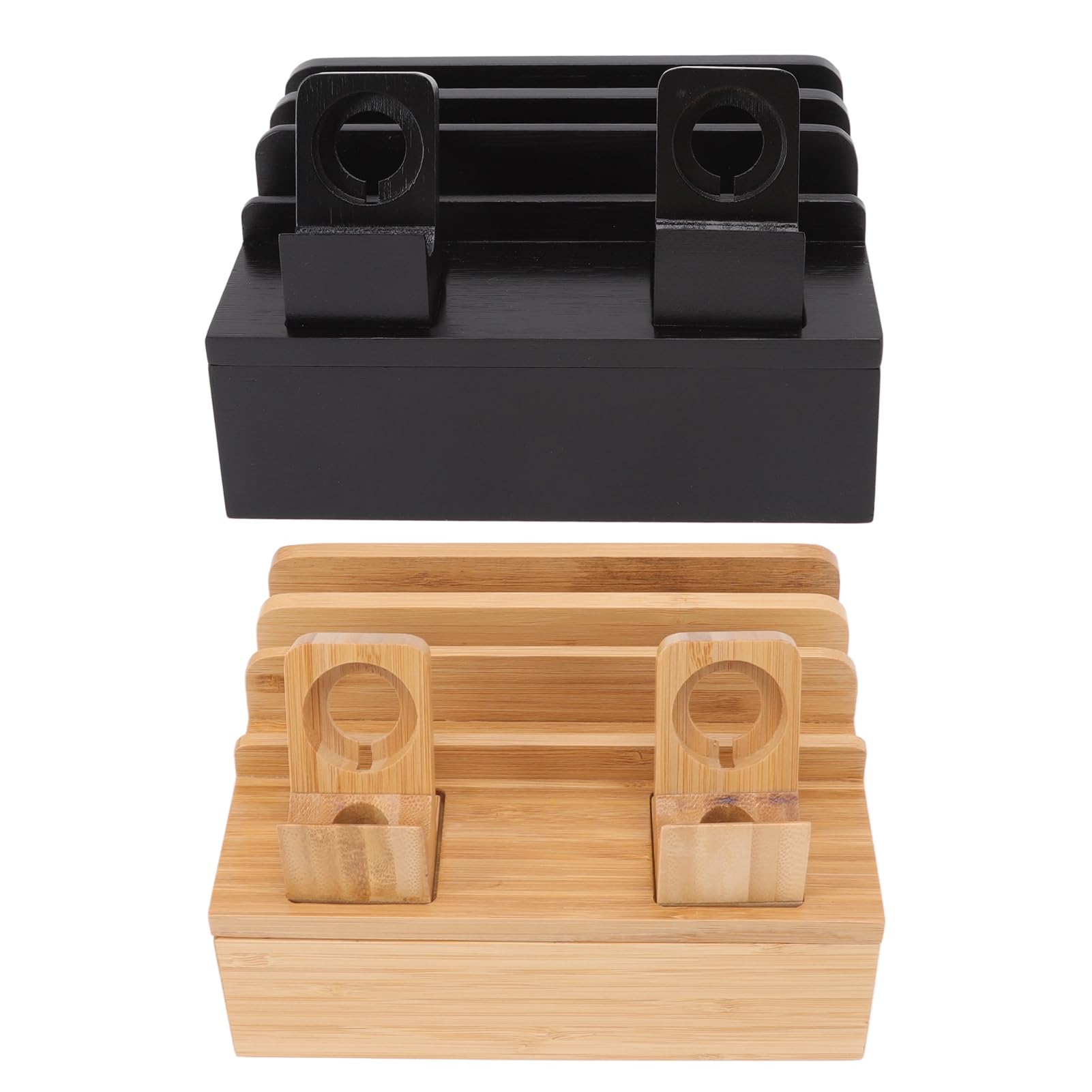 Stazione di Ricarica in Legno per Telefono e Tablet 5 Porte USB Multi-Charger Docking Station Organizer Compatto con Slot per Orologio Intelligente Compatibile con iOS e Android