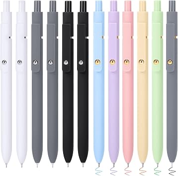 FIOVER 12PCS GEL PENS, including 6pcs black and 6 pack colored pens, High-End Series Ballpoint for Journaling Note Taking, Pen Sets Gifts for Women Men